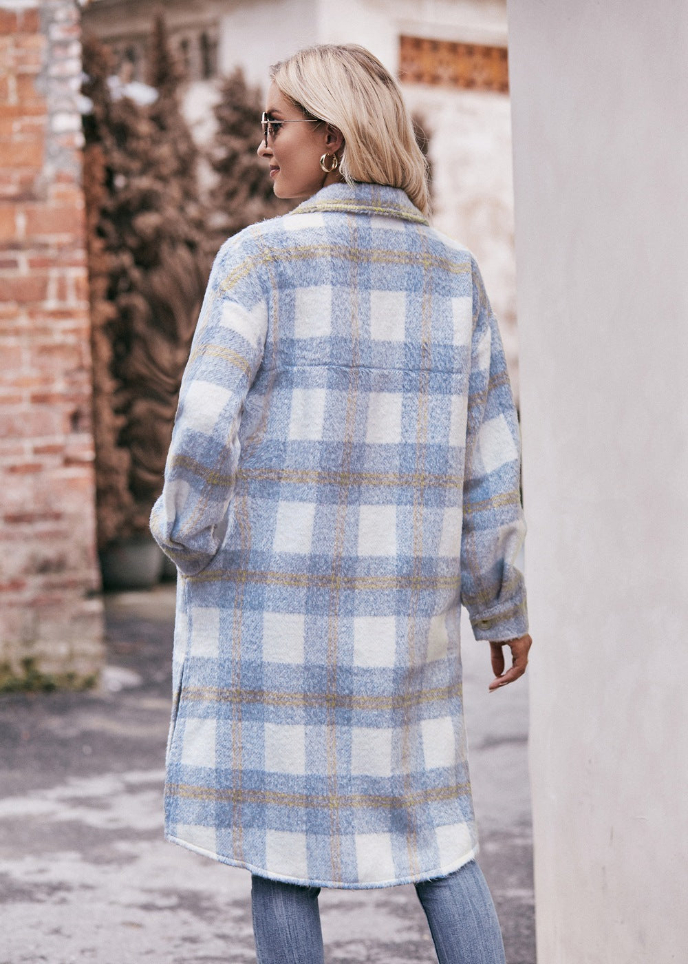 Women Plaid Hoodies Long Jacket Oversized with Pocket