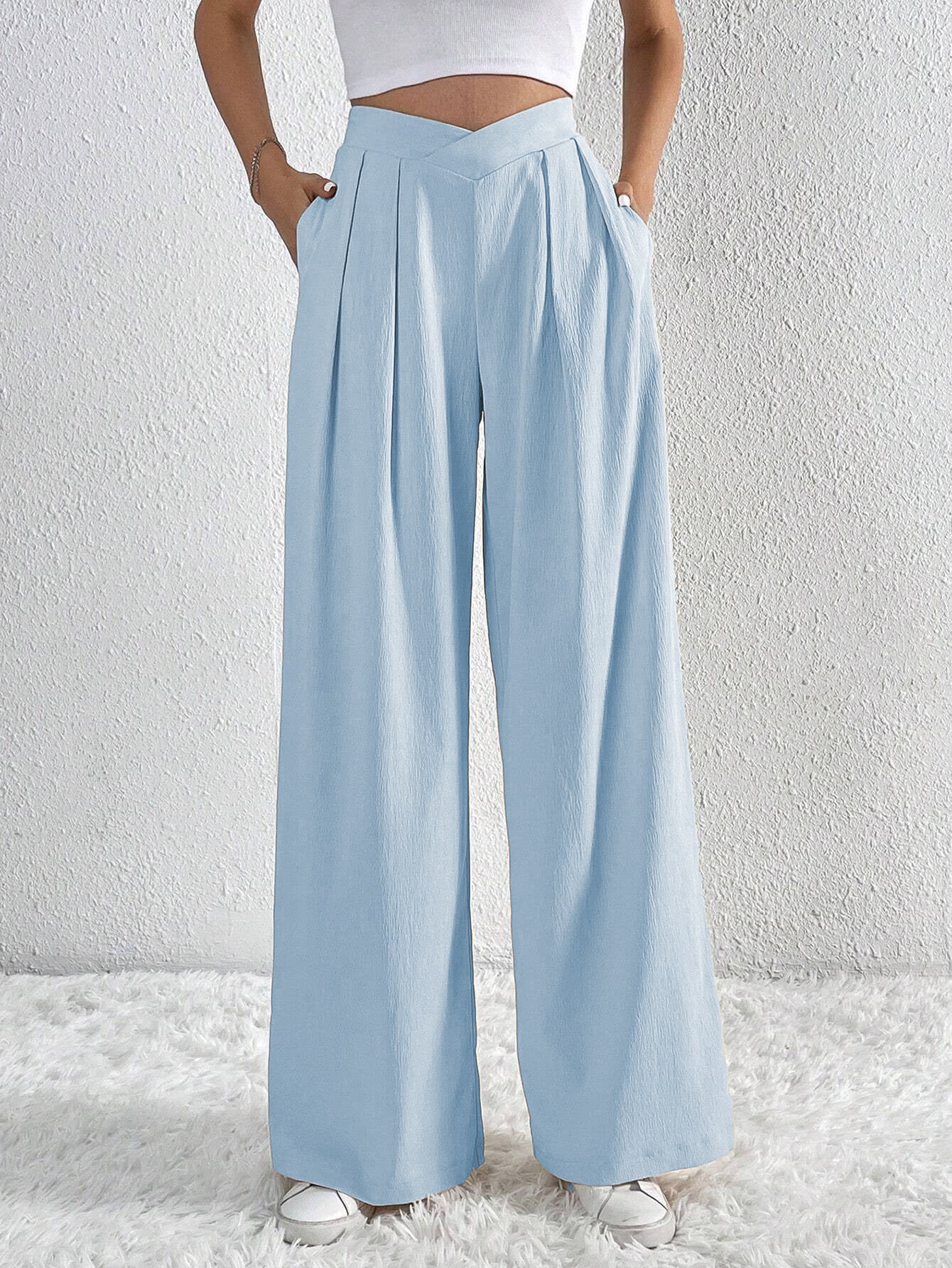 Women Pleated Casual Wide Leg Pants Loose