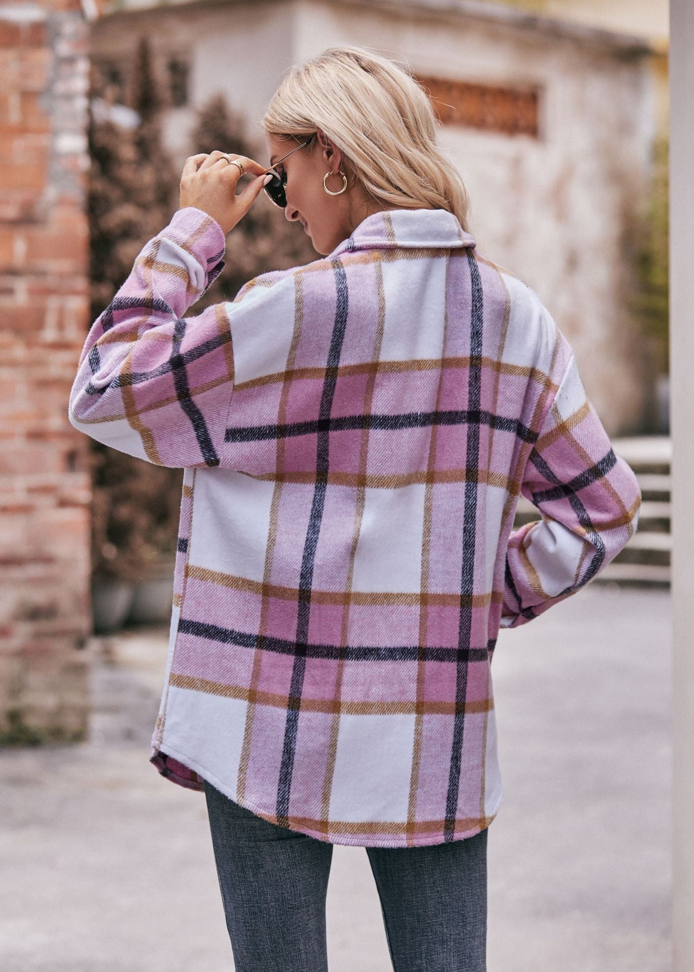 Women's Fall and Winter New Cross-border Women's Plaid Jacket Casual Loose Pocket Shirt
