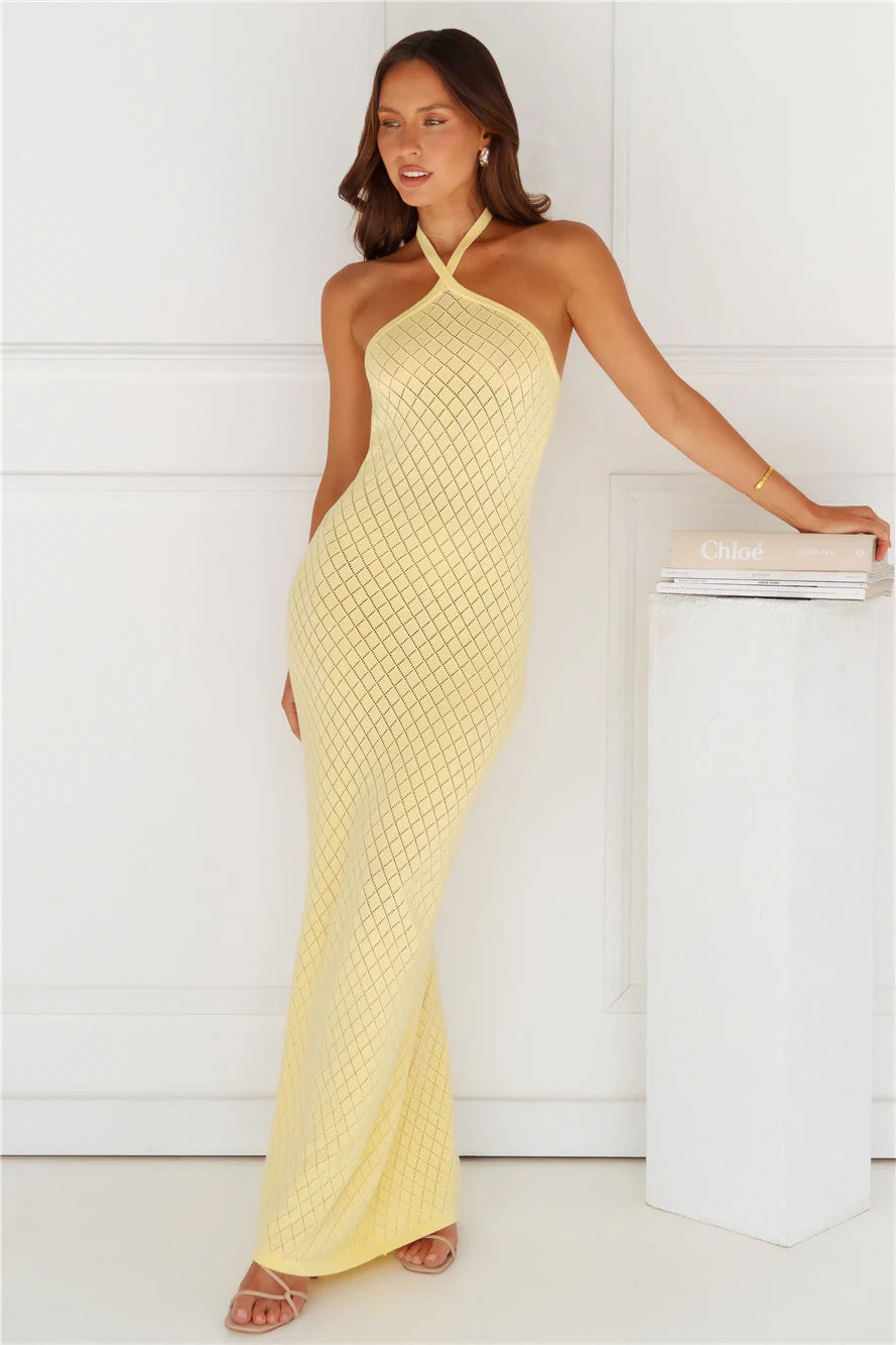 Women's Solid Color Knitted Swimsuit Cover Up Dress