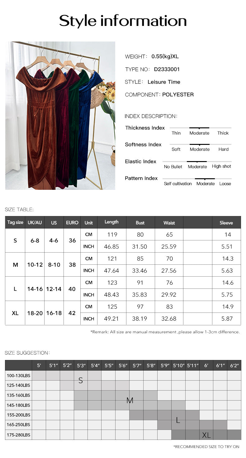 Velvet Dress Elegant Off Shoulder Dress