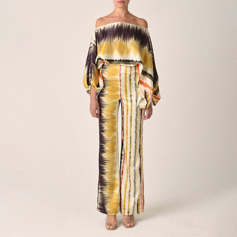 Elegant and Loose Bat Sleeve Print Fashion Set