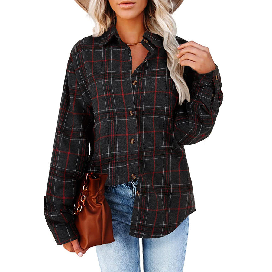 Ladies Casual Loose Boyfriend Plaid Shirt