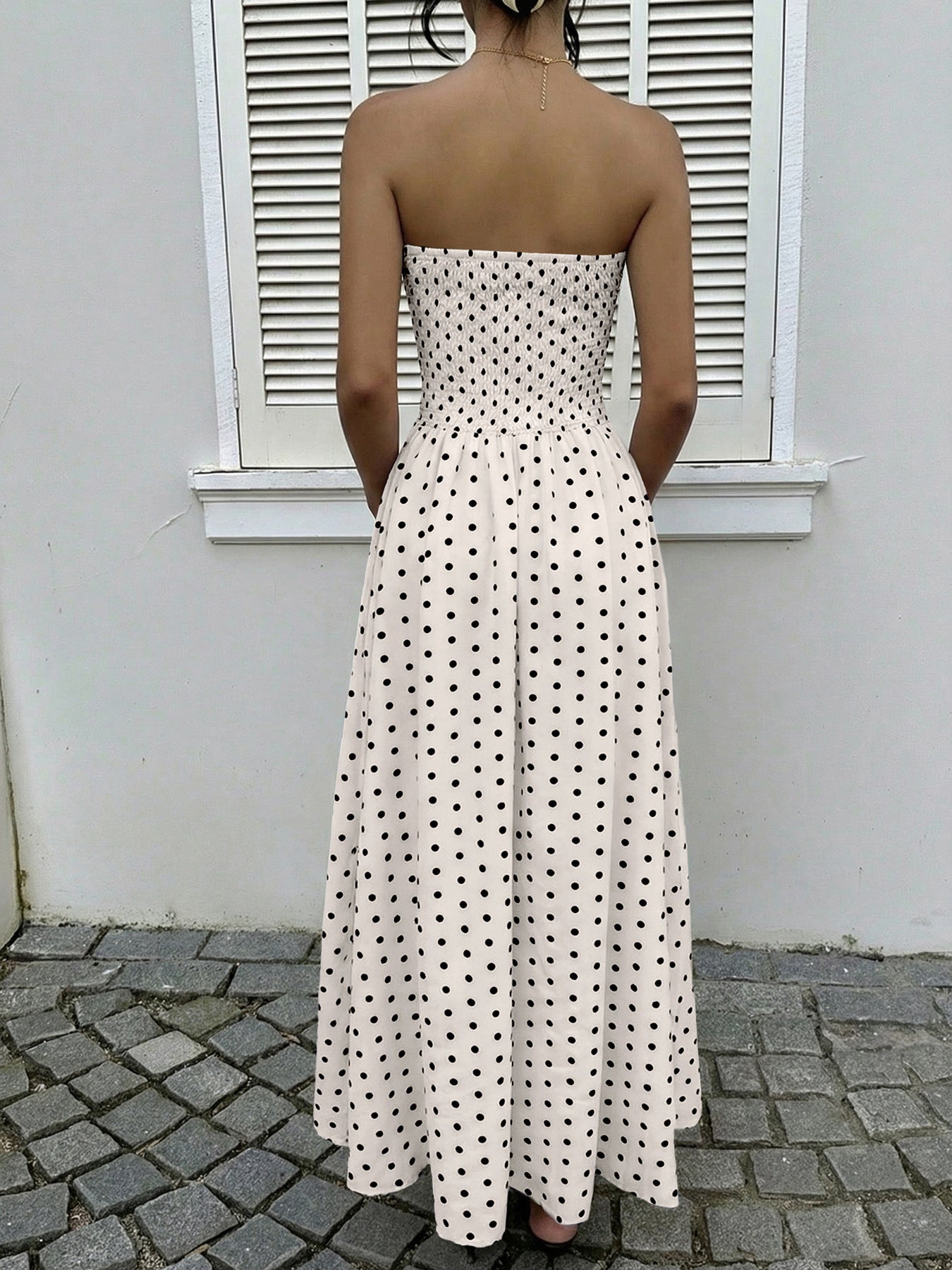 Retro Long Dress Sleeveless Tube Top Polka Dot Dress