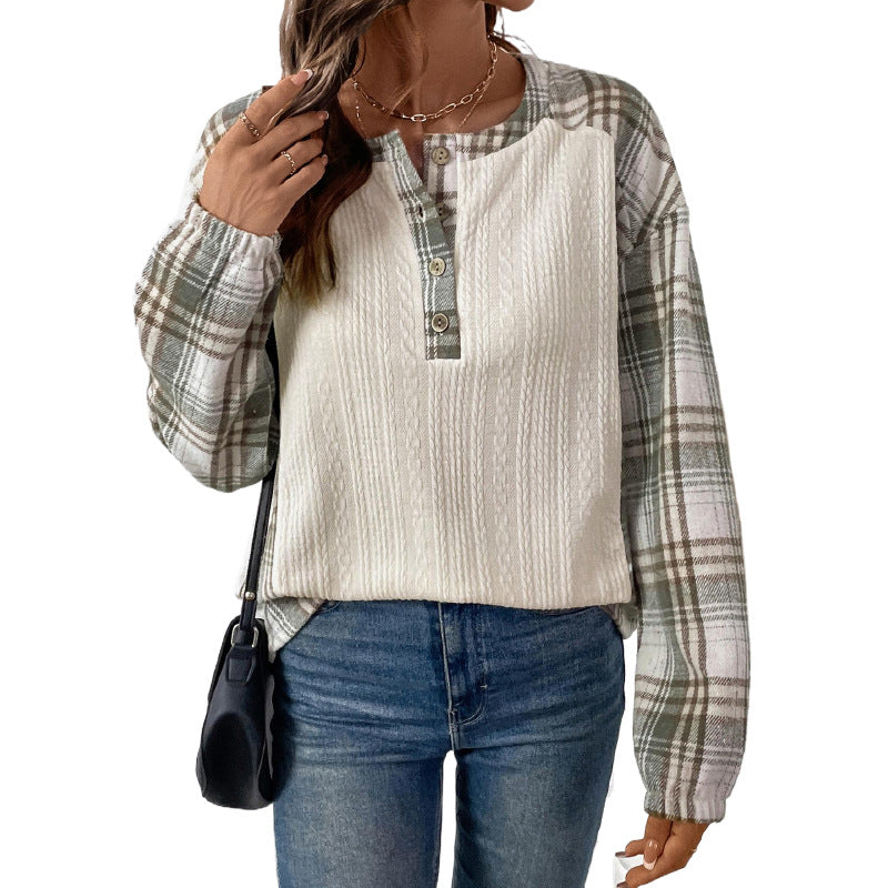 Casual Simple Retro Plaid Spliced Top