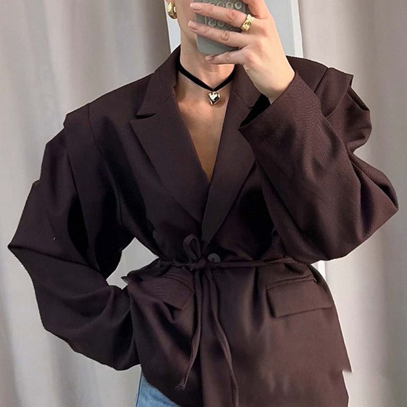Women's Solid Color Lace-up Suit Collar Coat