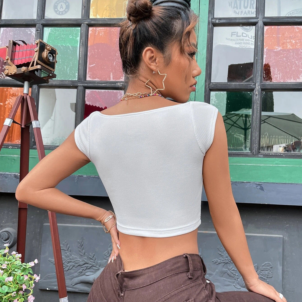 Women's Square Neck Short Sleeveless T-Shirt Tank Top
