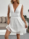 Holiday Short Sleeveless V-neck White Dress