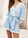 Womens Casual Summer V neck Ruffle Rompers