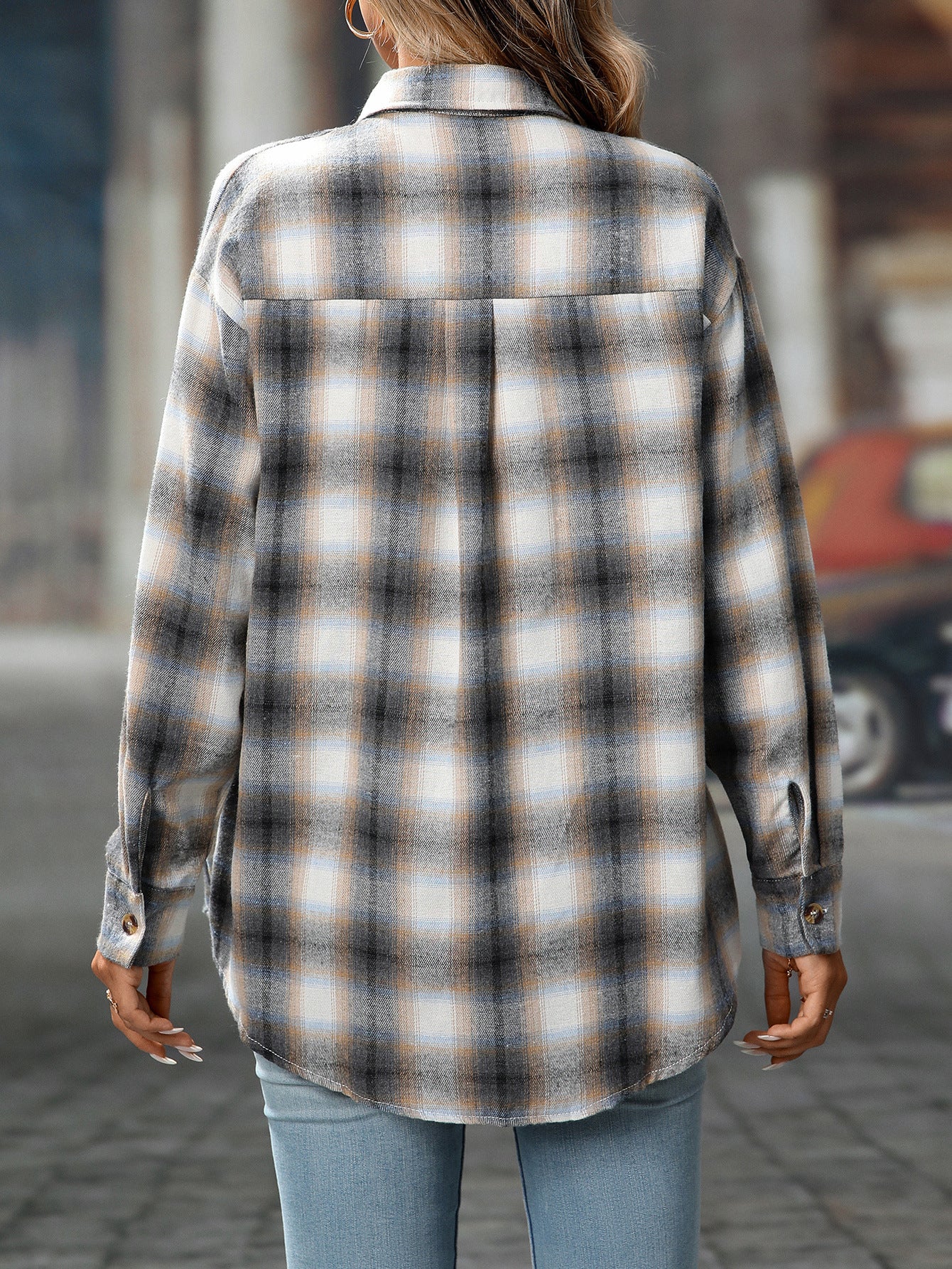 Casual Fashion Loose Plaid Pocket Shirt Women