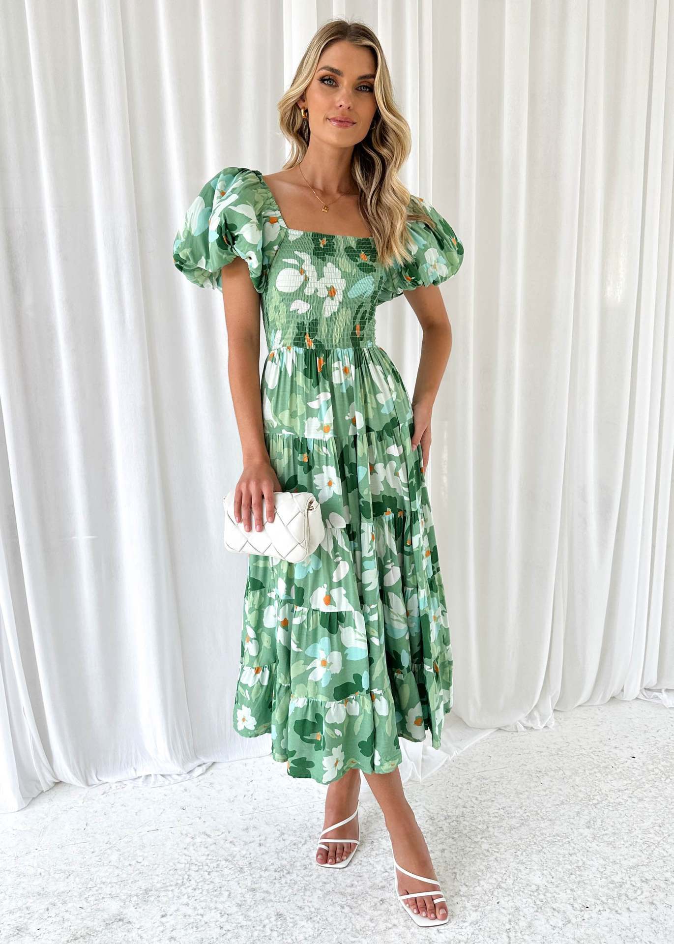 Offshoulder Printed Bubble Sleeve Dress for Women