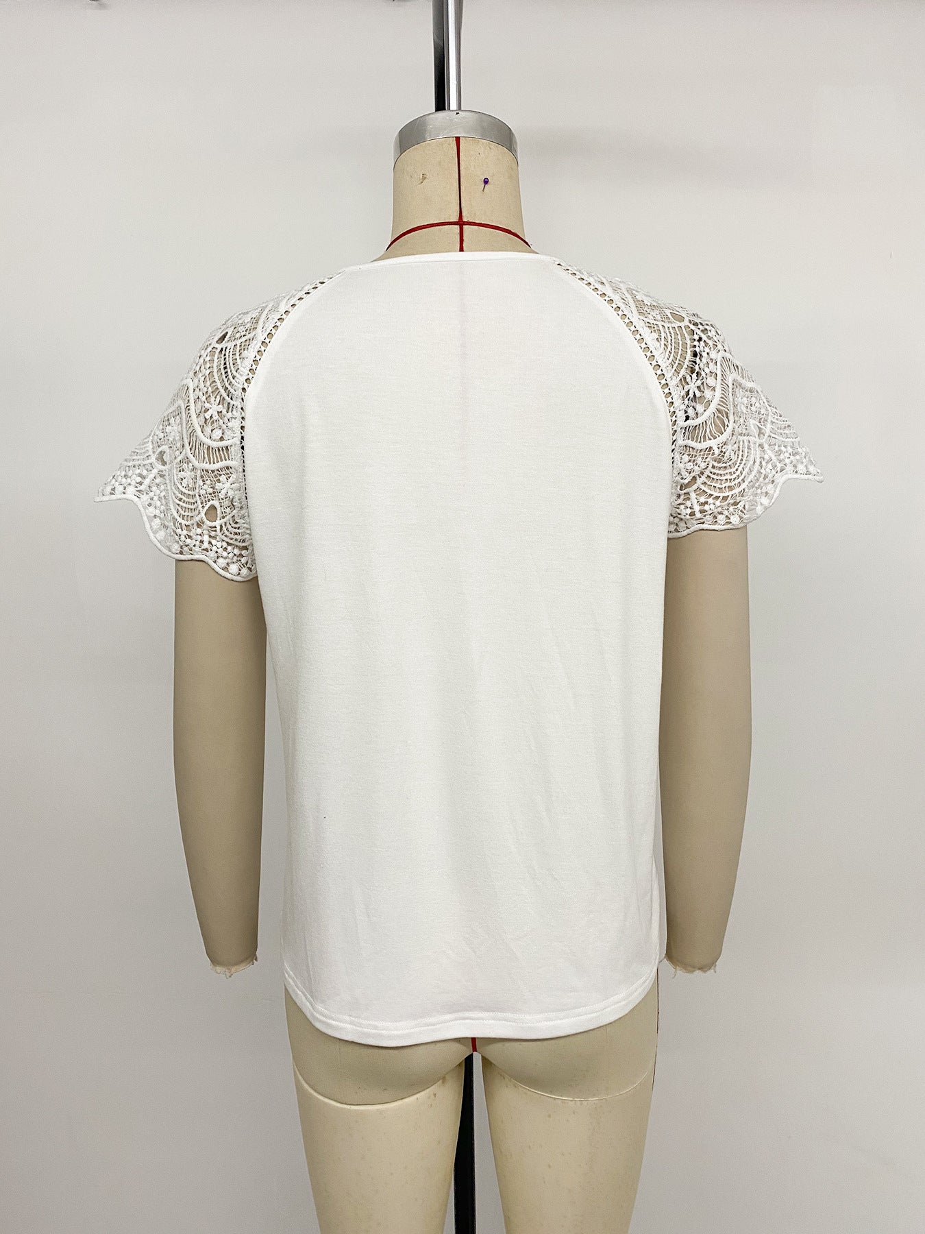 Summer Vintage Top Lace Short Sleeve V-Neck T-Shirt Women