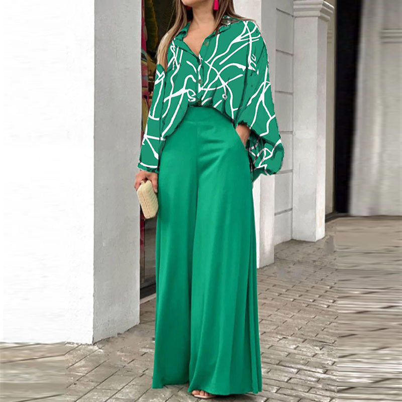 Casual Bat Sleeve Contrasting Color Printing Fashion Suit