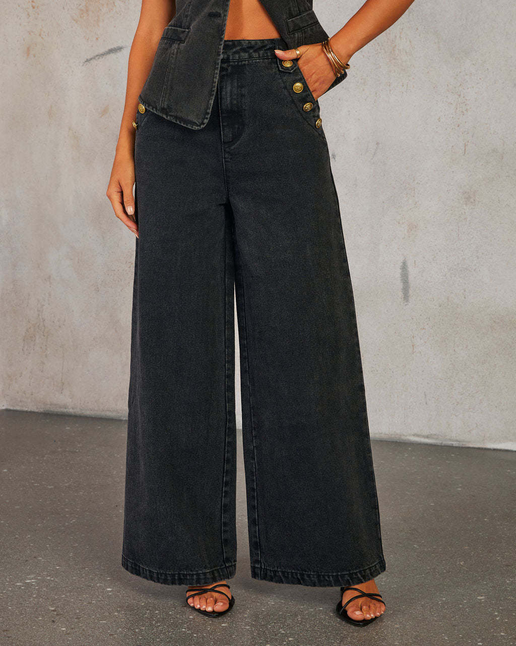 Women's Solid-color Loose Fashion Long-sleeve Denim Suit Wide-leg Pants