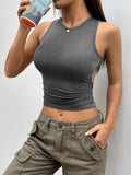 Women Ruched Crop Tank Tops Crewneck Sleeveless