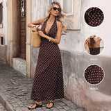 Vintage Neck Slim Fit Deep V-neck Suspender Polka Dot Dress