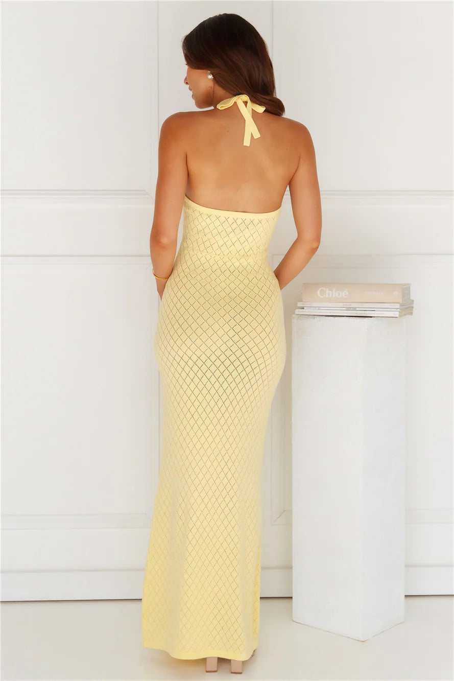 Women's Solid Color Knitted Swimsuit Cover Up Dress