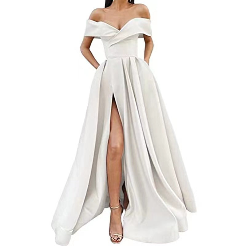 Satin Solid Color Deep V Dress Dress Evening Dress