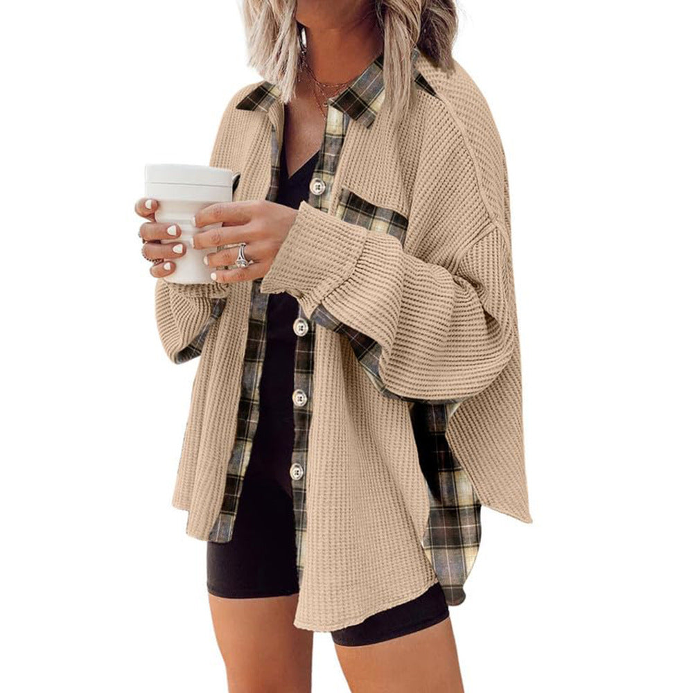 Women Waffle Knit Hoodies Fall Jacket Oversized with Pocket