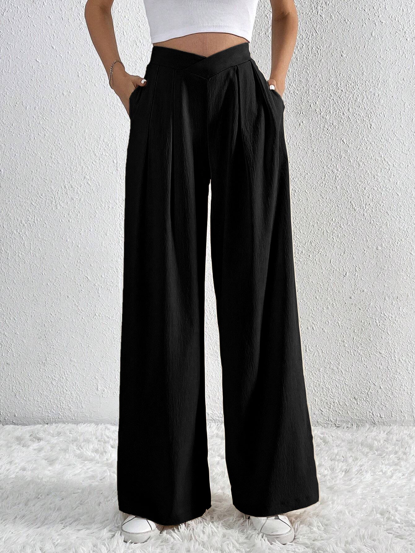 Women Pleated Casual Wide Leg Pants Loose