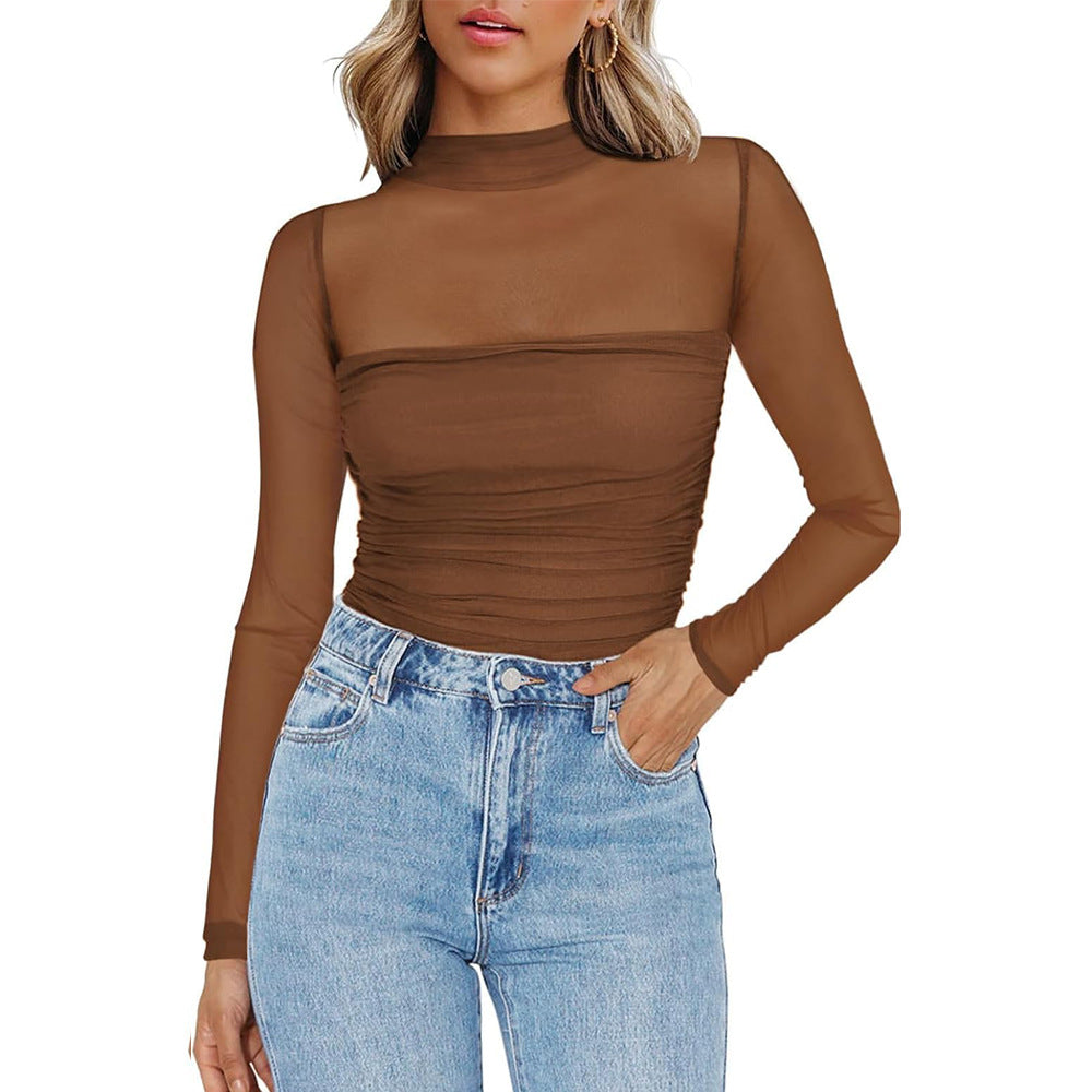 Women's Long-sleeved T-shirt Sexy Y2K Mesh Top