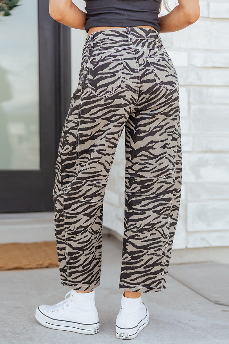 Women's High-waisted Jeans Print Wide-leg Pants