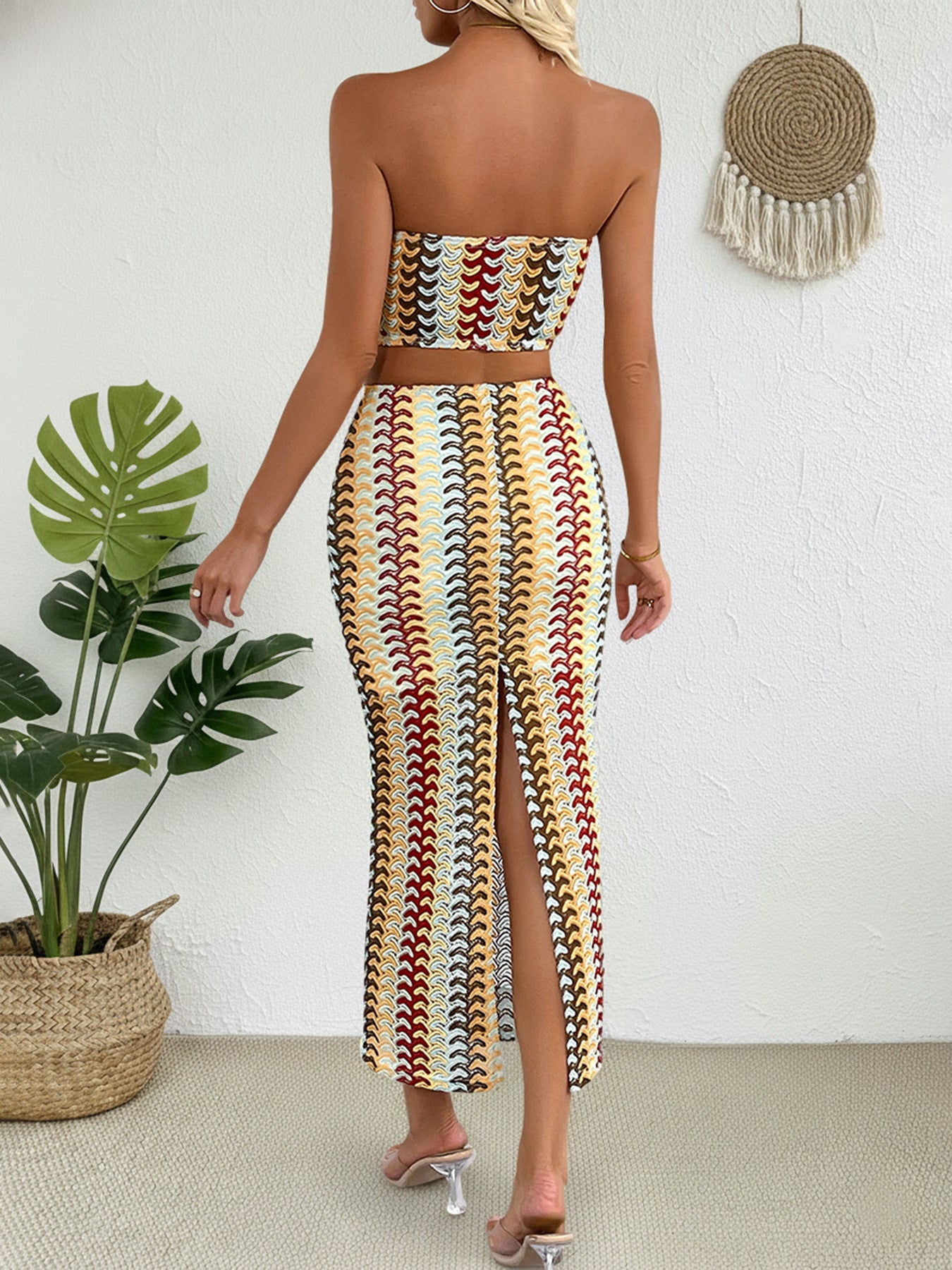 Sexy Tube Top with Split Ends Long Dress Suit for Women