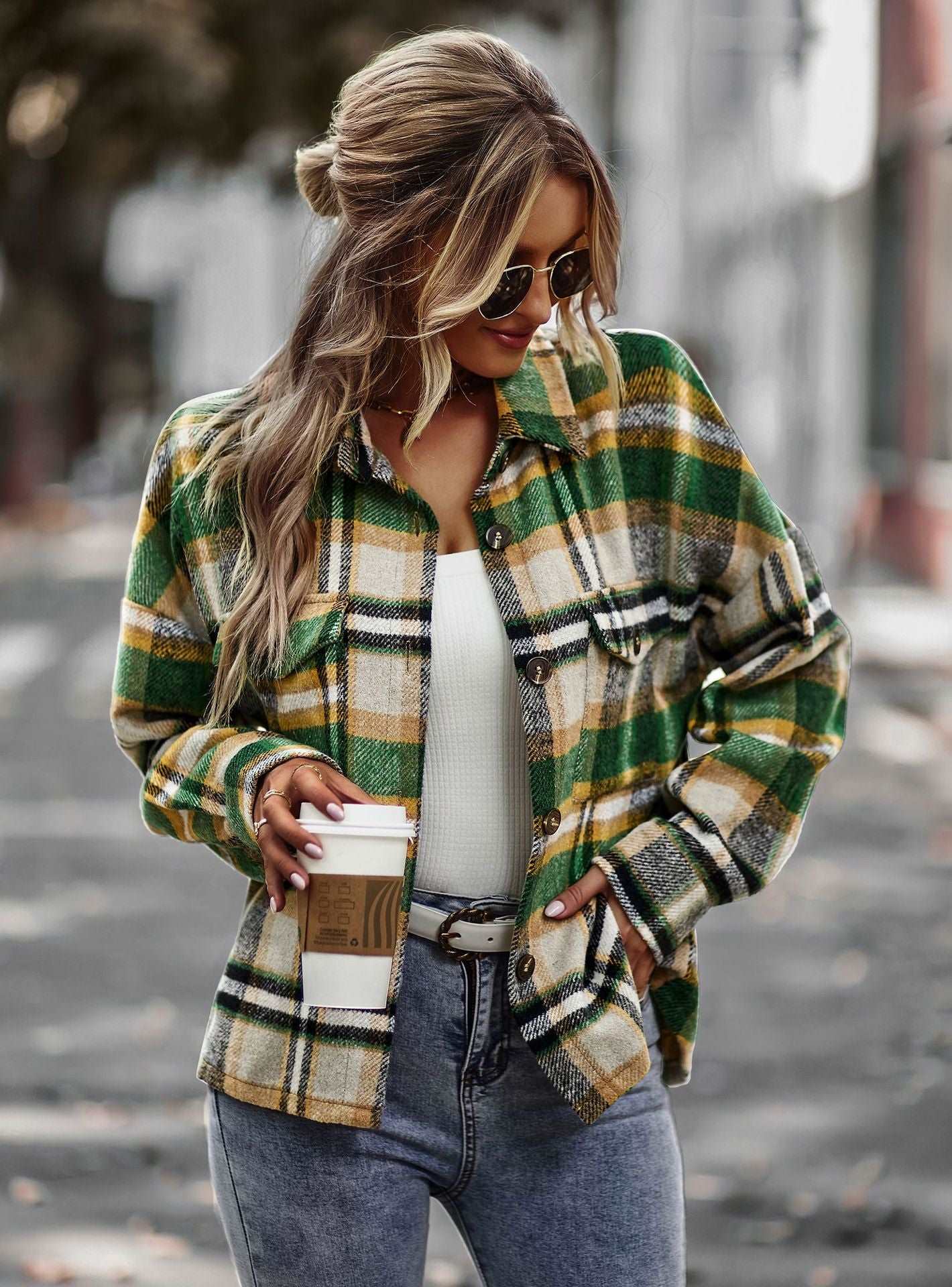 Womens Flannel Shacket Jacket Casual Plaid Wool Blend Button Down Long Sleeve Shirt Fall Clothes Outfits