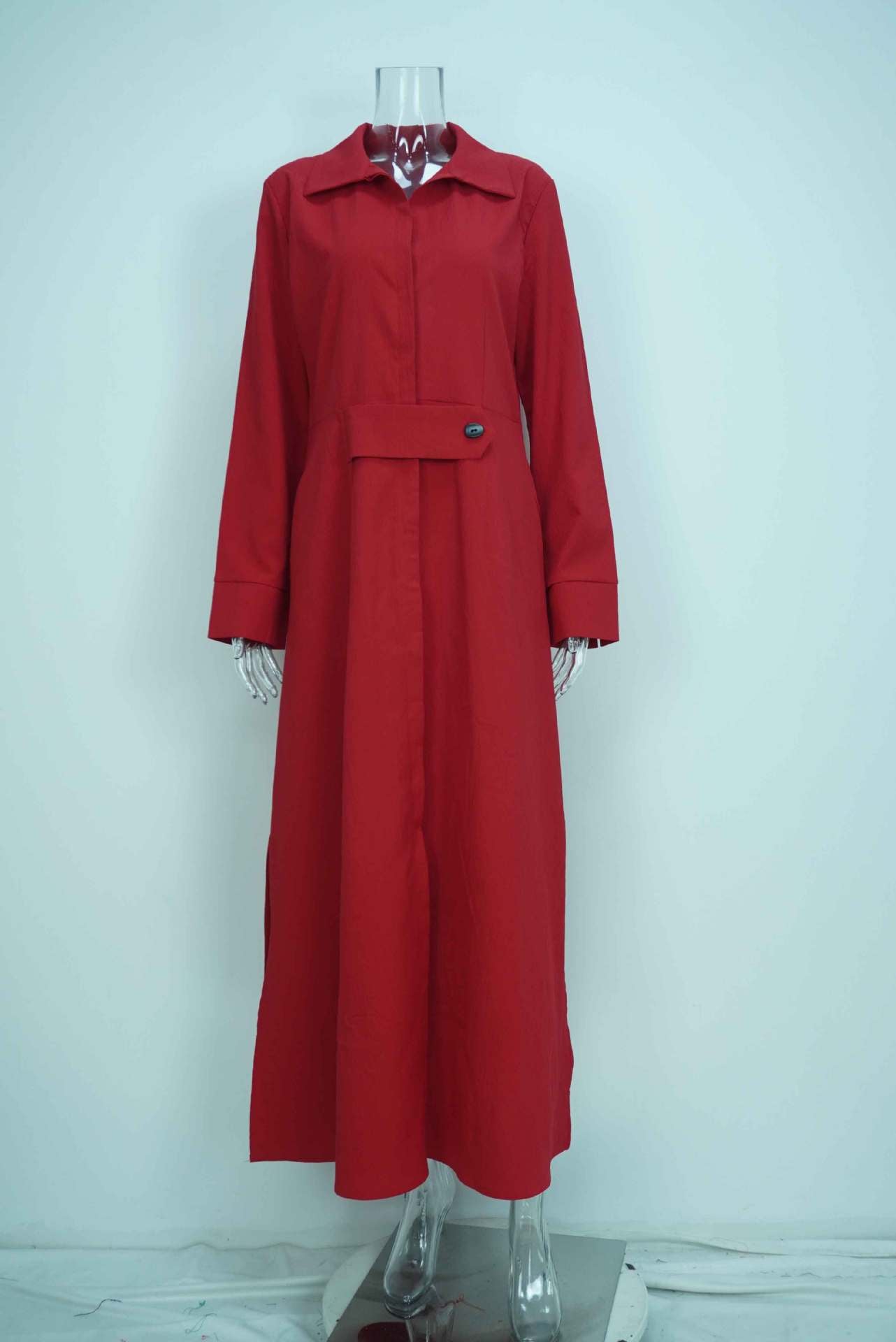 Elegant Solid Color Strap Waist Dress Long Dress