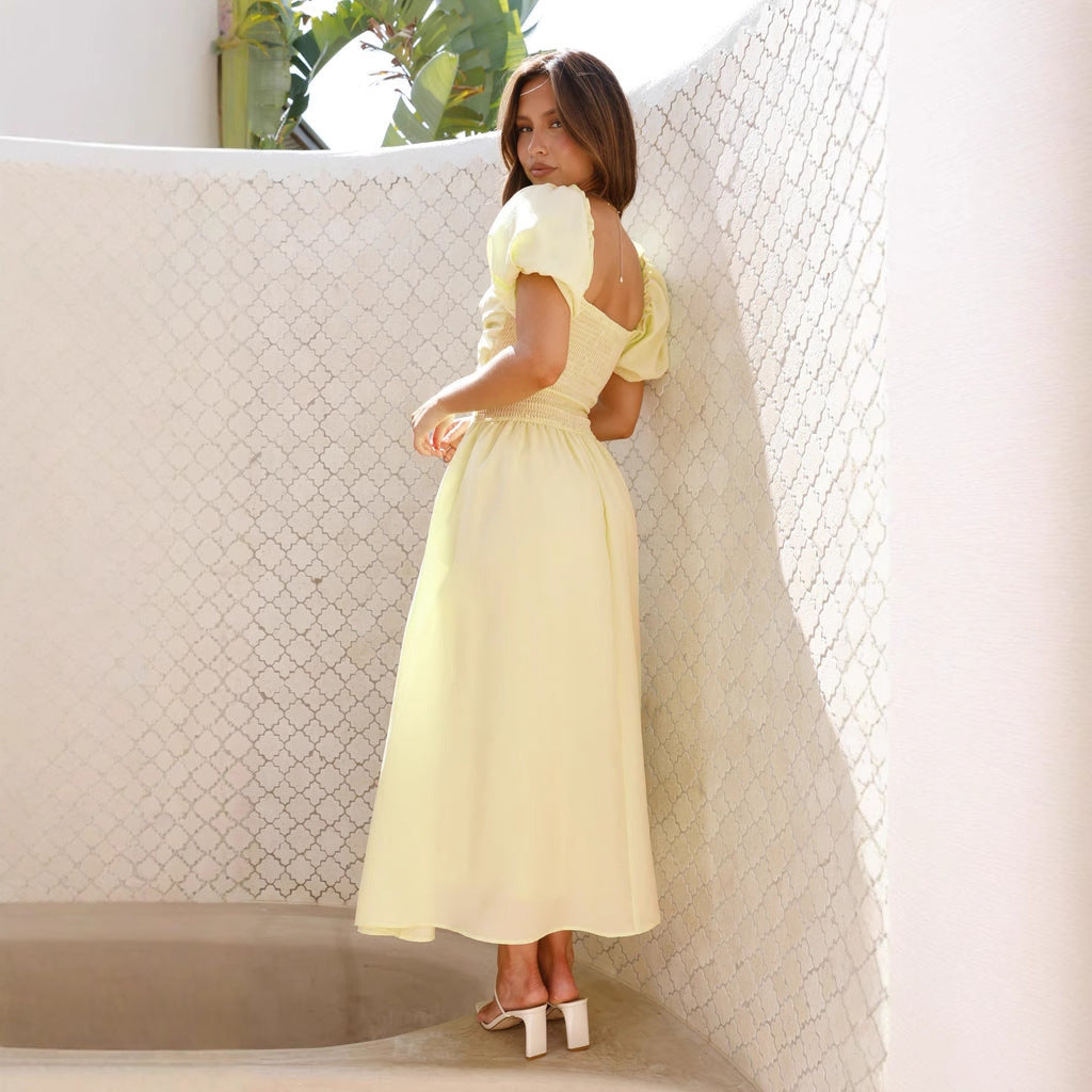 Women Summer Sexy Slim Sexy Hollow Slim Backless Vacation Medium Long Dress