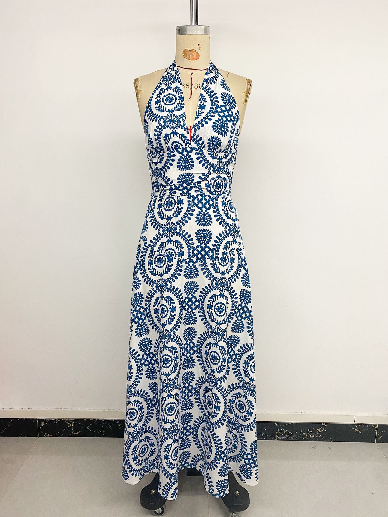 Vintage Vacation Style Neck Printed Halter Dress