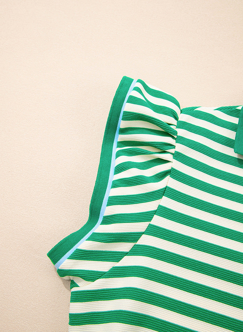 Women Pullover V-Neck Striped Short Dress