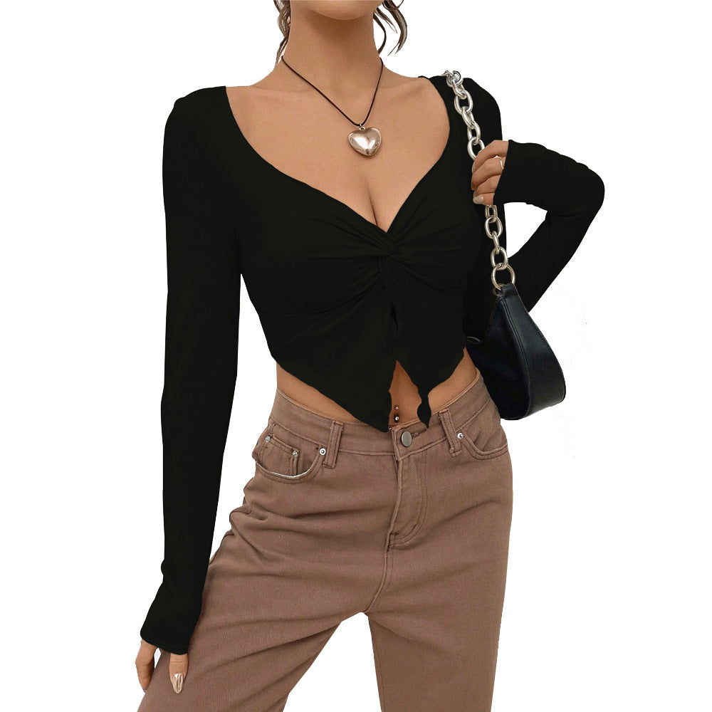 Women's Slim-fitting V-neck Knitted Sweater Long-sleeved Top