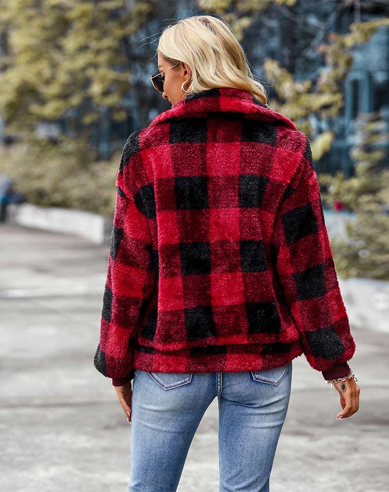 Womens Casual Plaid Shackets Brushed Flannel Button Down Pocketed Shirt Jacket Coats