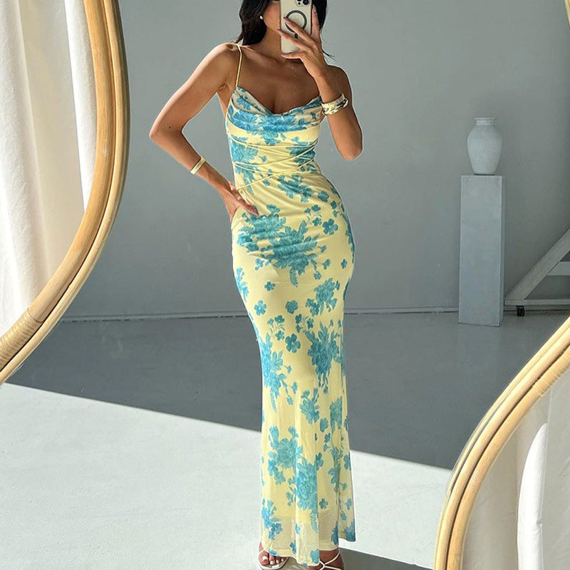 Slim Low Neck Print Bodycon Dress