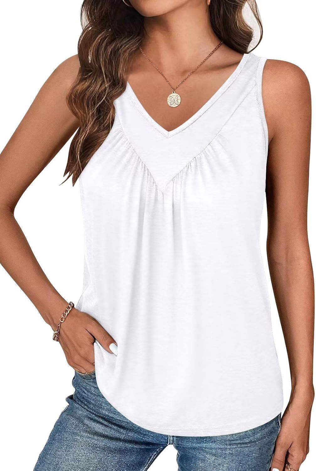 Solid Color V-neck Sleeveless Top Women's Casual Loose Vest Women