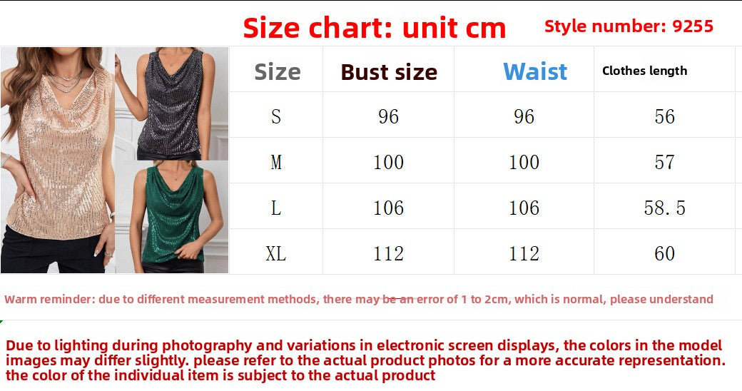 Sexy V-Neck Tubular Sequins Loose Pullover Women's Vest