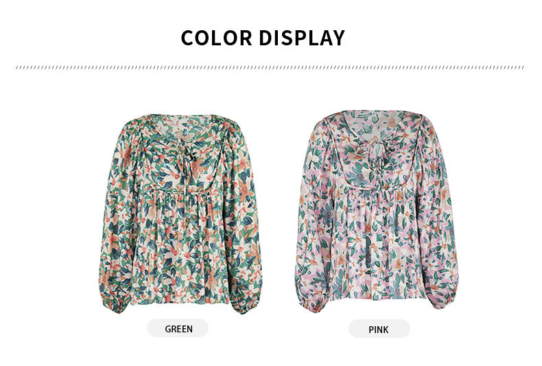 Womens Fall Fashion  Boho Tops Casual Frill Trim Mock Neck Shirts Puff Long Sleeve Blouse Floral Print Top