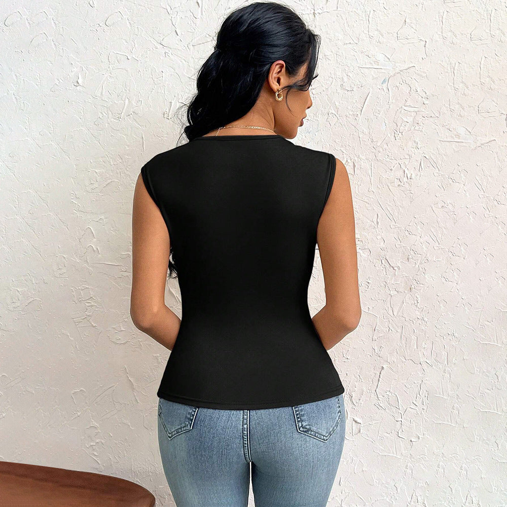 Women's T-shirt Summer Slim Short Solid Color Top