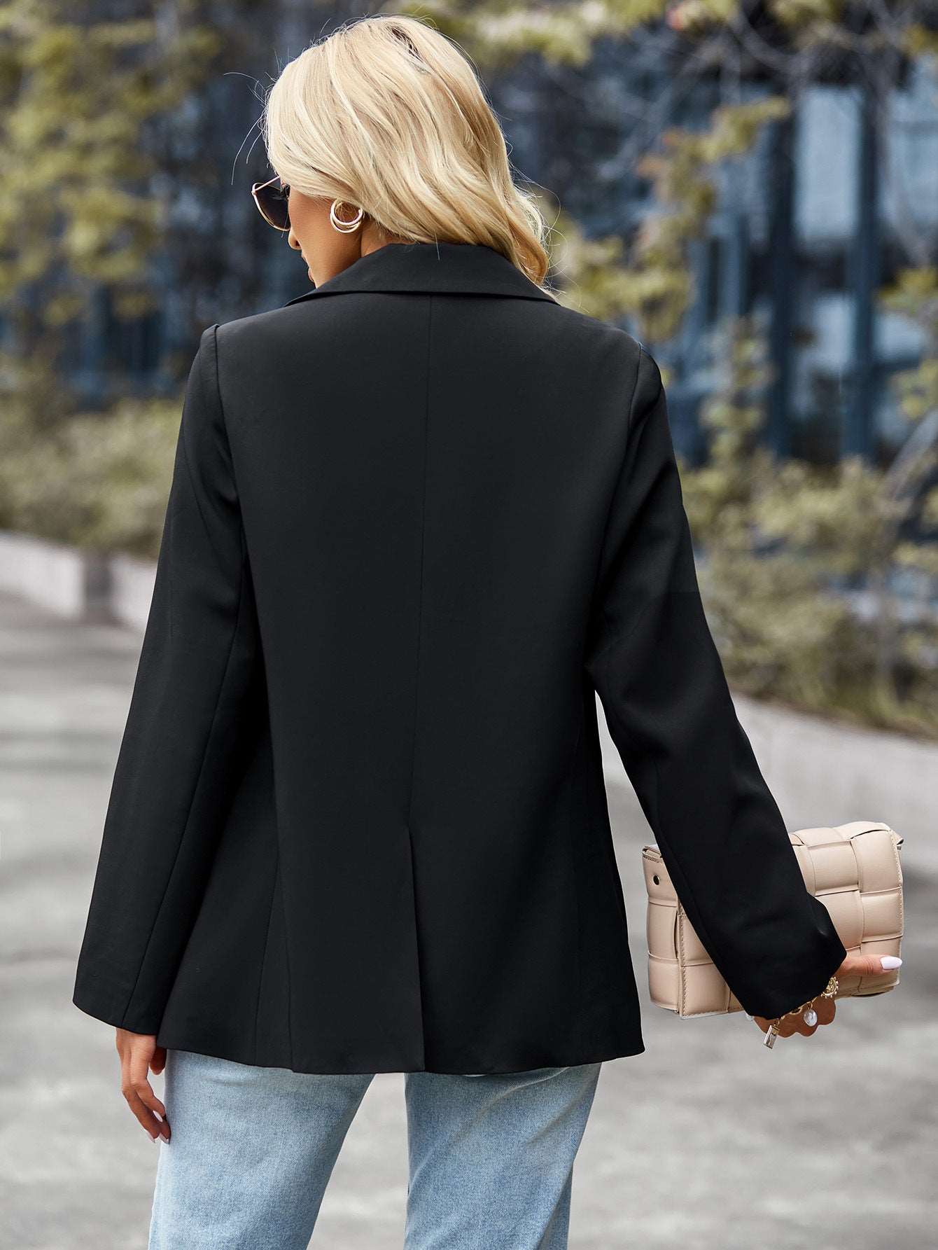 Women's casual suit outer sleeve buttons lapel jacket