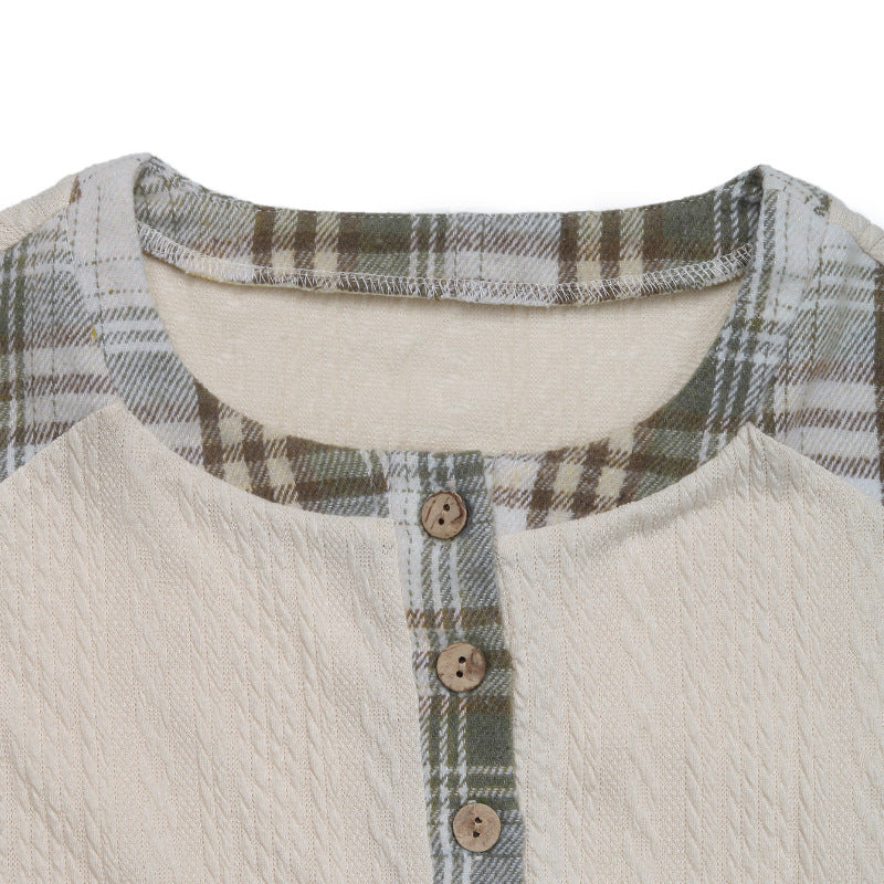 Casual Simple Retro Plaid Spliced Top