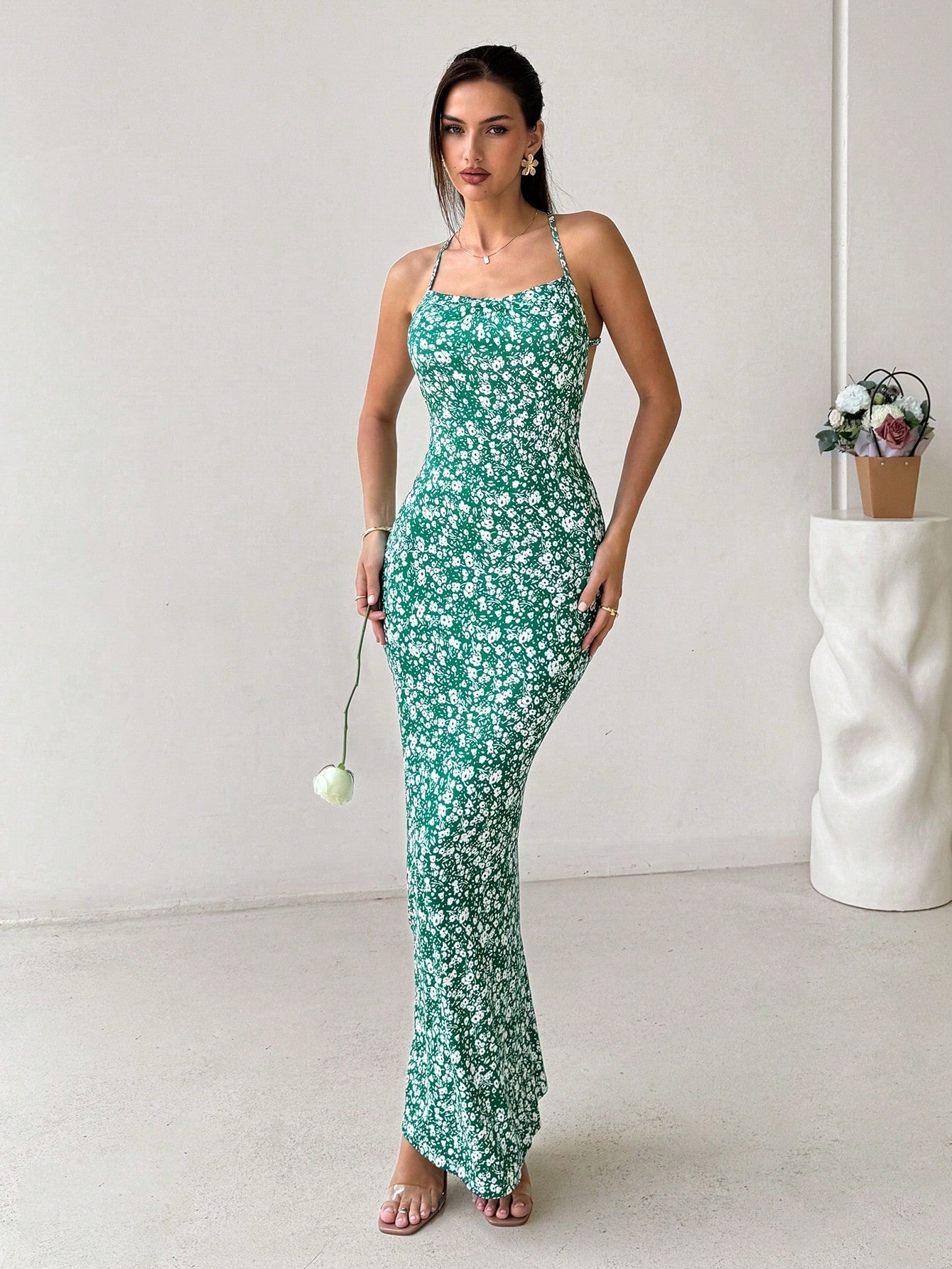 Womens Summer Backless Floral Holiday Dress