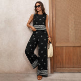 Vintage Two-piece Geometric Printing Set for Women