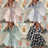 Women Elegant V-neck Floral Slim-fit Dress Short