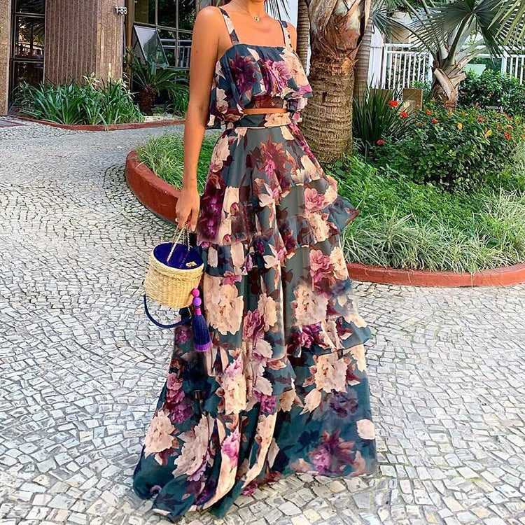 Elegant and Slim Ruffle Edge Cake Skirt Set