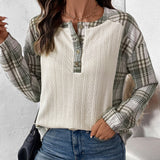 Casual Simple Retro Plaid Spliced Top