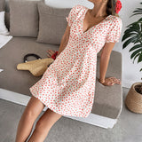 Women's Bubble Sleeve Short Sleeve Deep V-Neck Floral Dress