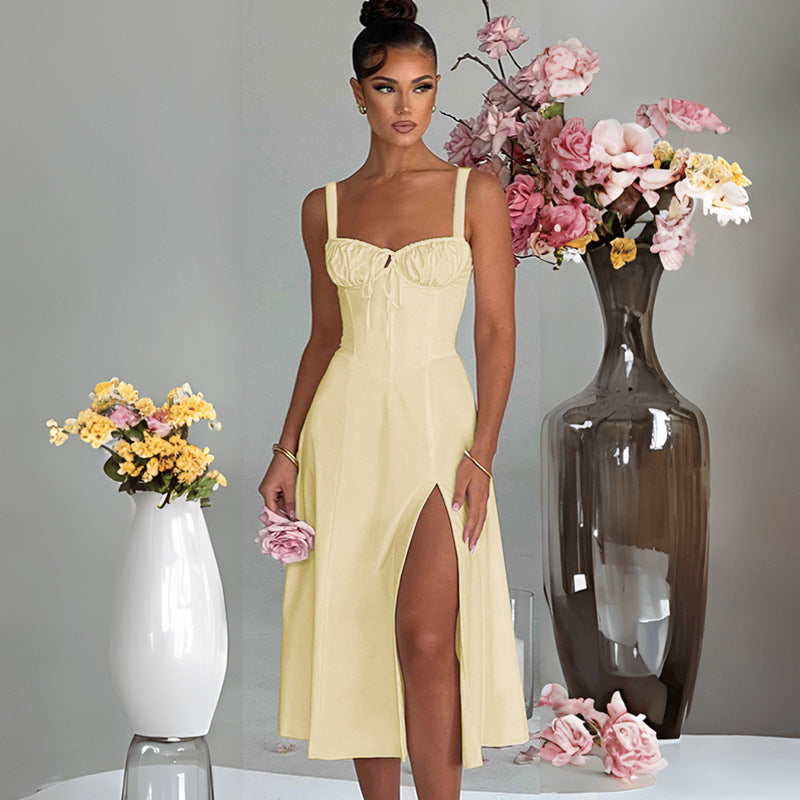 Women's Summer Fashion Casual Lace-up Slim Split Suspender Dress