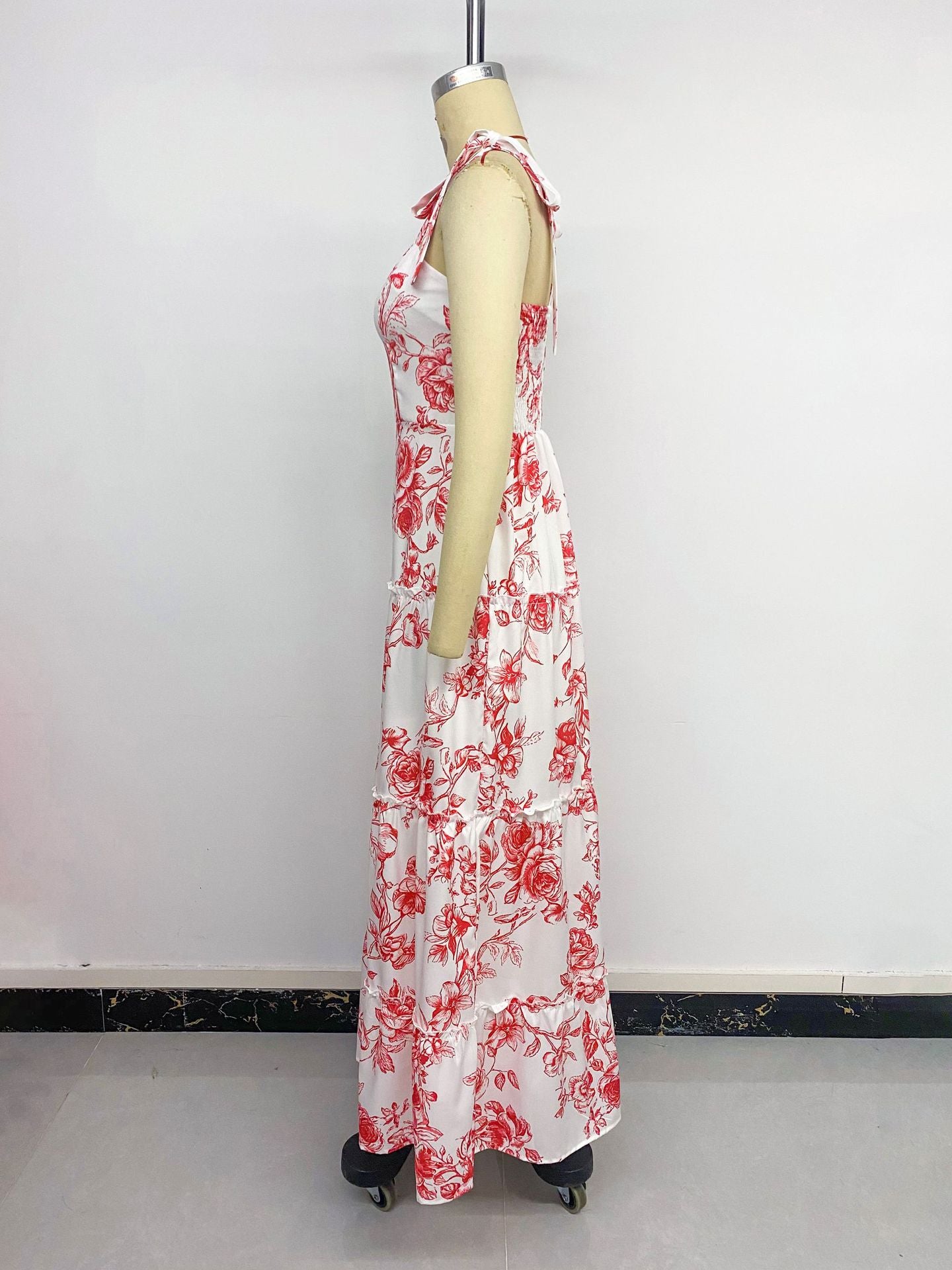 Suspender Floral Print A-shaped Dress
