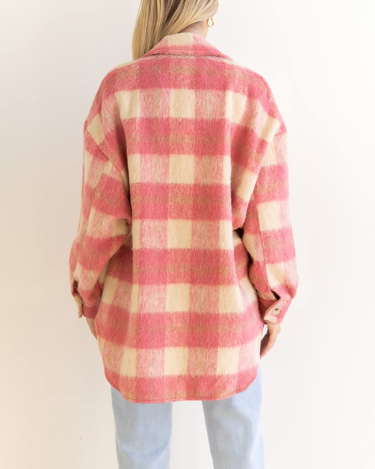 Women Plaid Hoodies Jacket Oversized with Pocket